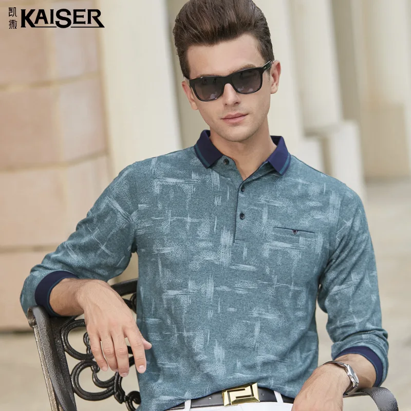 

Caesars Men's Wear 2021 Spring and Autumn New Business Middle-aged Long-sleeved Bottoming Lapel T-shirt Men's Casual Polo Shirt