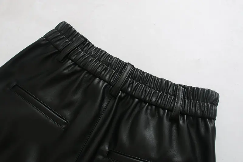 

2021 New Fashion Autumn Winter Women High Waist Black Faux Leather Pants Lady PU Loose Pencil Trousers Elegant Pocket Streetwear