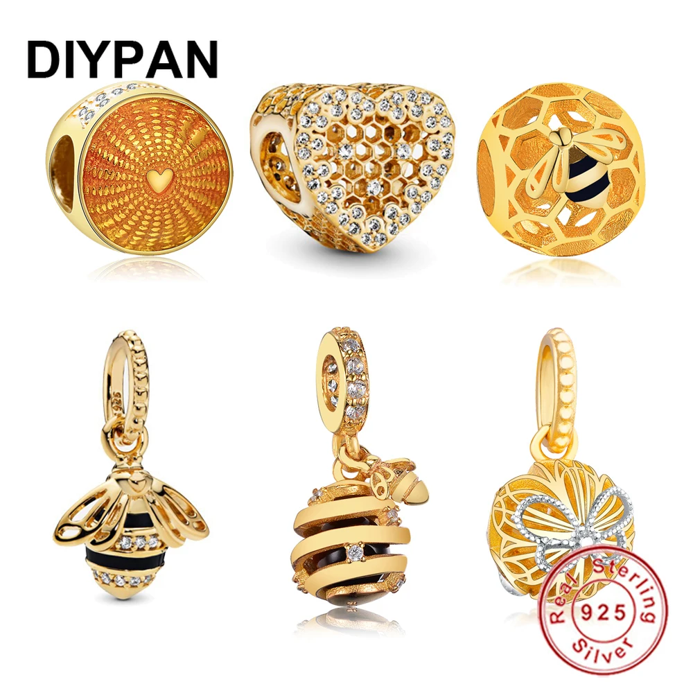 925 пробы Серебряная Пчелка с позолоченным кольцом кулон подходят к оригиналу Pandora