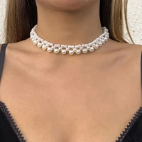 ingemark high quality handmade white simulated pearl choker necklaces for women bead chain wedding bridal vintage jewelry gift