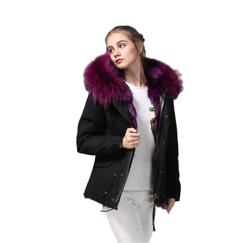 Роскошное зимнее черное меховое пальто Mhnkro фиолетового цвета с воротником мех