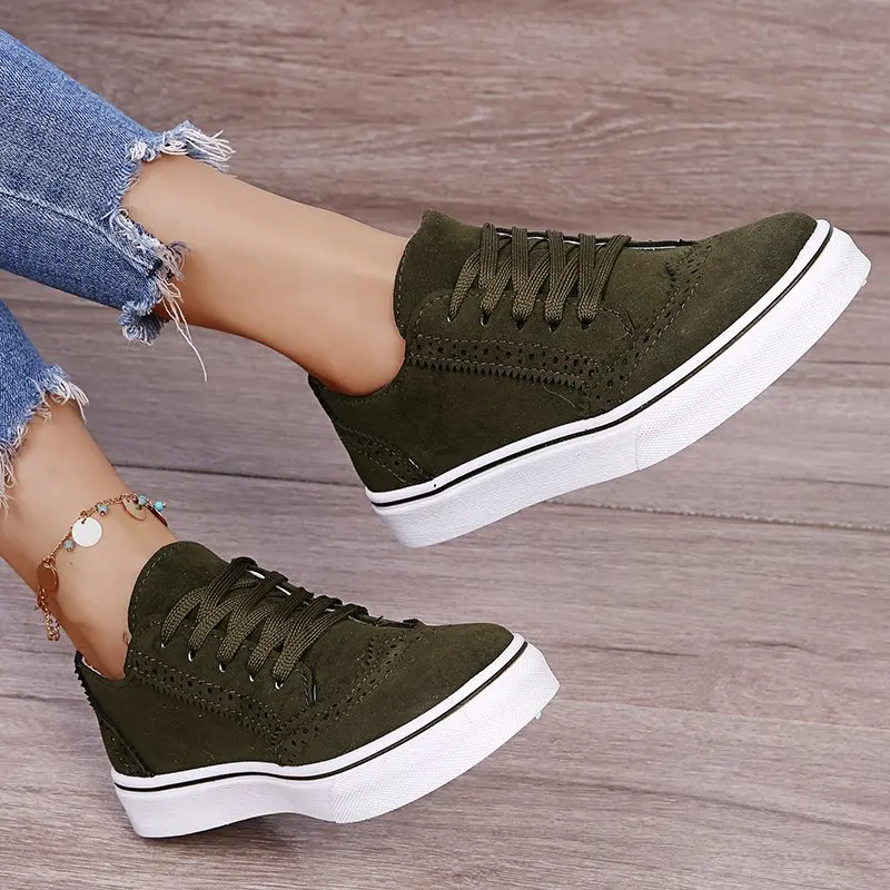 

Women Fashion Sneakers Flat Platform Lace Up Ladies Flock Female 2021 Spring Vulicanized Shoes Comfort Low-Cut Woman Footwear