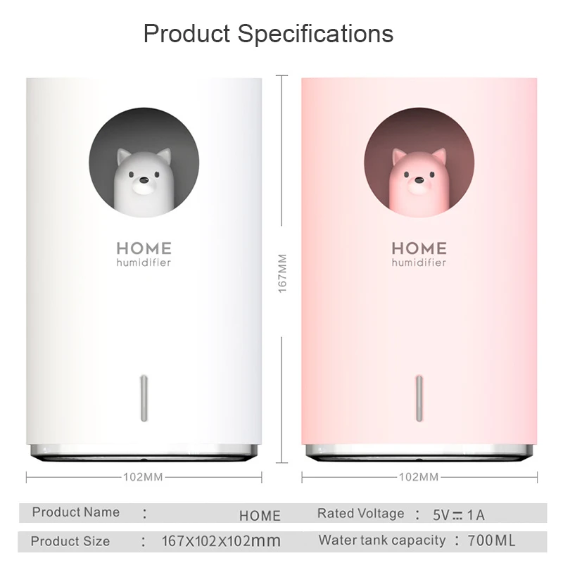 Ультразвуковой увлажнитель воздуха 700 мл с мультипликационным ароматизатором