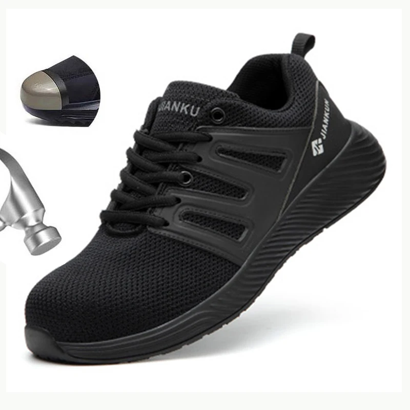 

New Fashion Sports Work Boots Steel Head Lightweight Breathable Non-Slip Anti-Smashing Anti-Puncture Black Safety Shoes