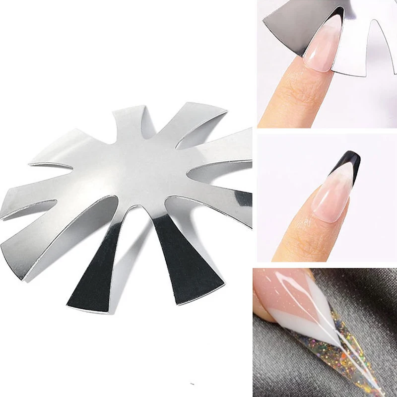

Pro 9 Sizes Easy French Smile Cut V Line almond shape Tips Manicure Edge Trimmer Nail Cutter Acrylic Pink White French Nails