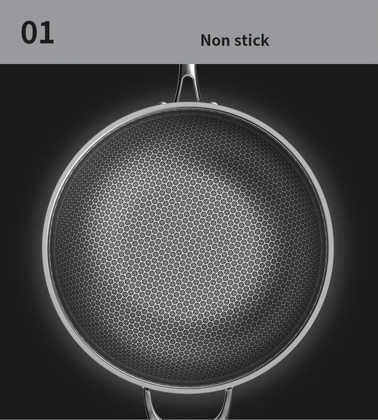 

Full screen honeycomb 304 stainless steel frying pan cooking pan without oil smoke flat non-stick pan nonstick pan