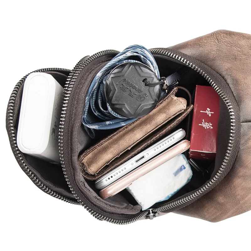 

YourSeason 2021 Men Chest Retro Bags Cow Leather Multifunctional Solid Color Boys Portable Messenger Small Bag