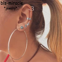 bls miracle 6 pairset vintage mixed geometric drop earrings for women silver color heart star circle earring set female jewelry