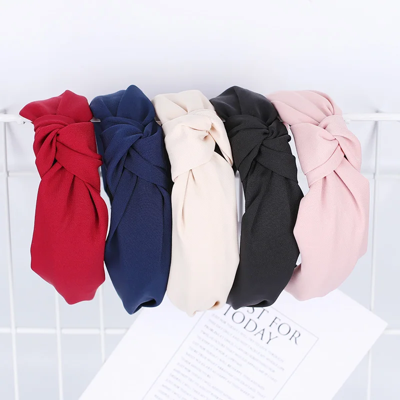 Модные Женские однотонные повязки для волос Xugar с узлом простые тканевые на
