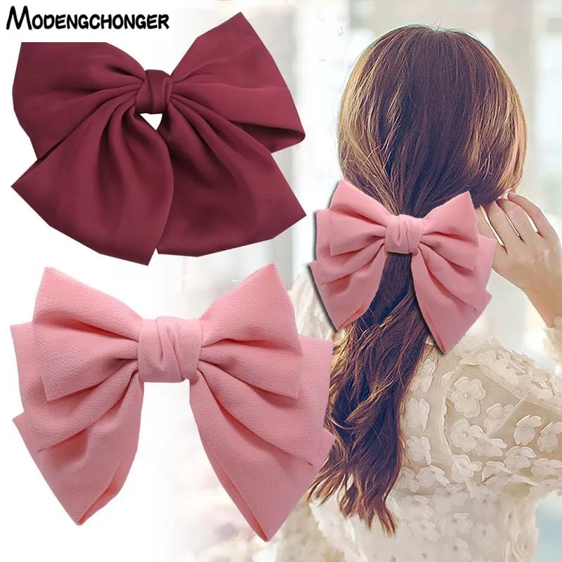 

Модная шифоновая Заколка-пряжка с бантом, заколка для волос с большим бантом для женщин и девушек, атласные трендовые женские заколки для во...