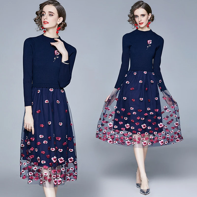 Женское трикотажное платье из двух частей элегантное с круглым вырезом и