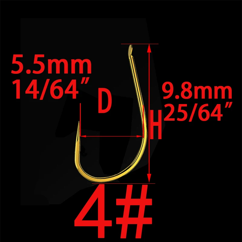 Non-barb Hook Size4 100 шт. Высокоуглеродистая сталь золотой рыболовный крючок Размер 1#2#3#4#5#6#7#8#9#10#11#12# рыболовные крючки для ловли карпа - Цвет: Non-barb Hook Size4