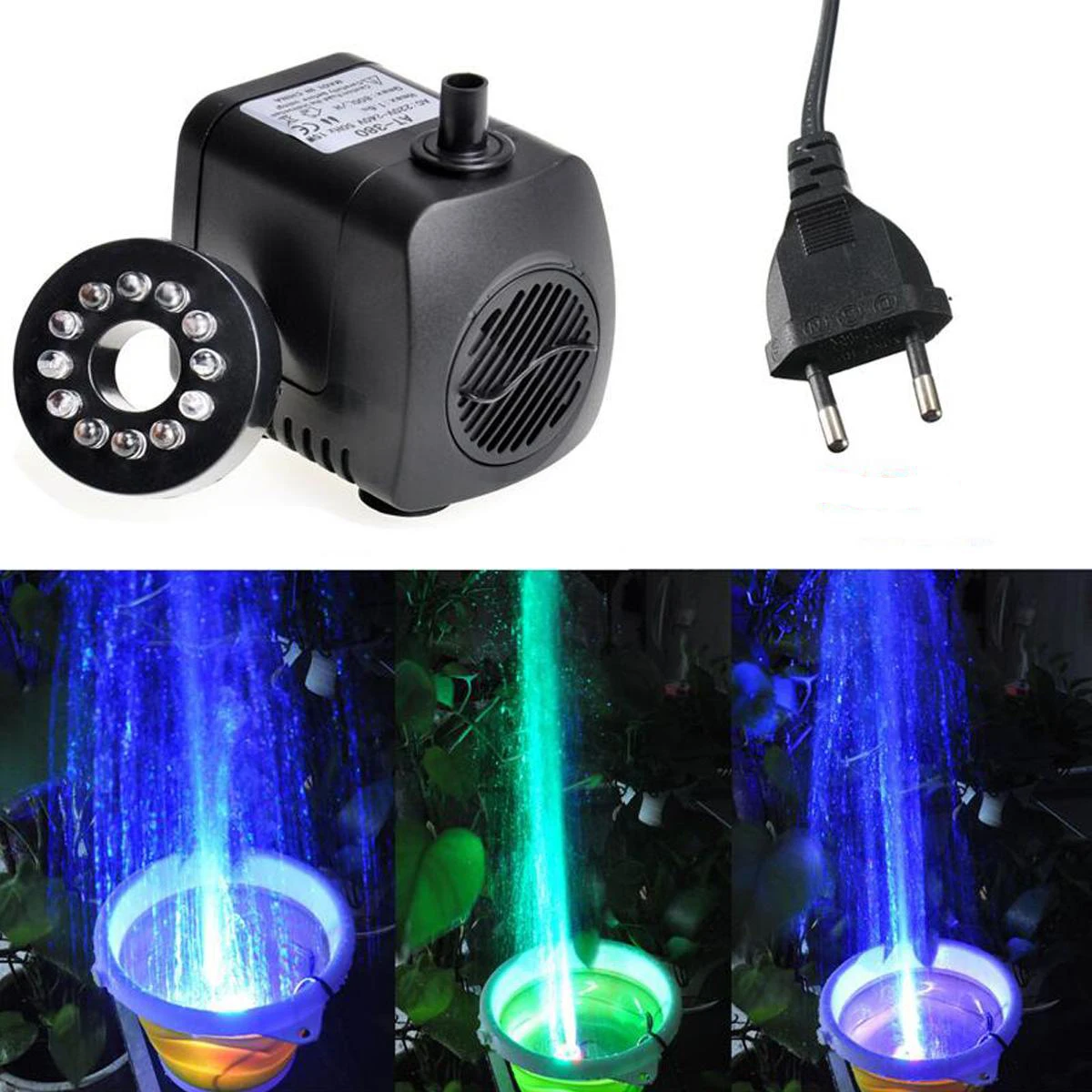 220V 110-240V погружные водяные насосы для аквариума Гидропоника пруд скульптуры садовый фонтанный насос, украшенное мозаикой из драгоценных камней, 12 шт. светодиодный свет - Цвет: 220V