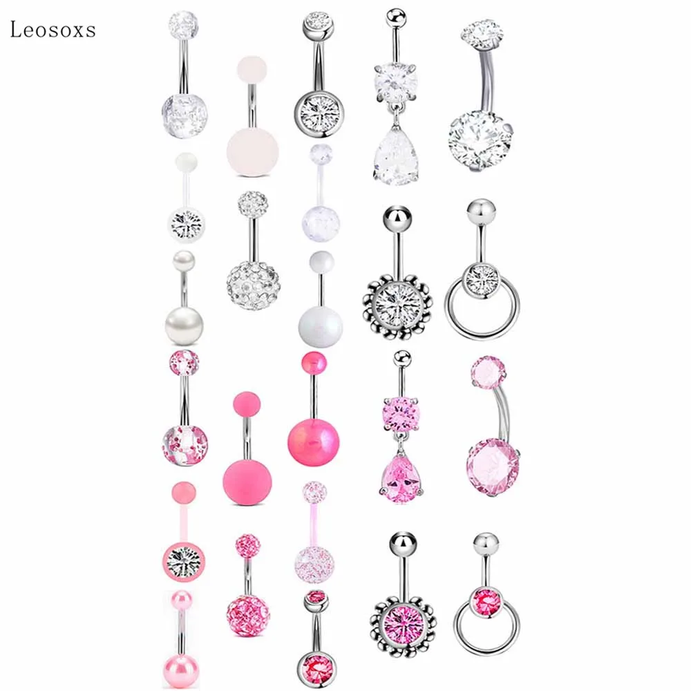 

Leosoxs 12pcs Explosive Acrylic Ball Stainless Steel Rod Belly Button Ring Set Exquisite Piercing Jewelry