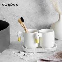 nordic style wash mouth cup set with tray cute ceramics couple toothcup duck toothbrushing cup 3 piece set bathroom accessories