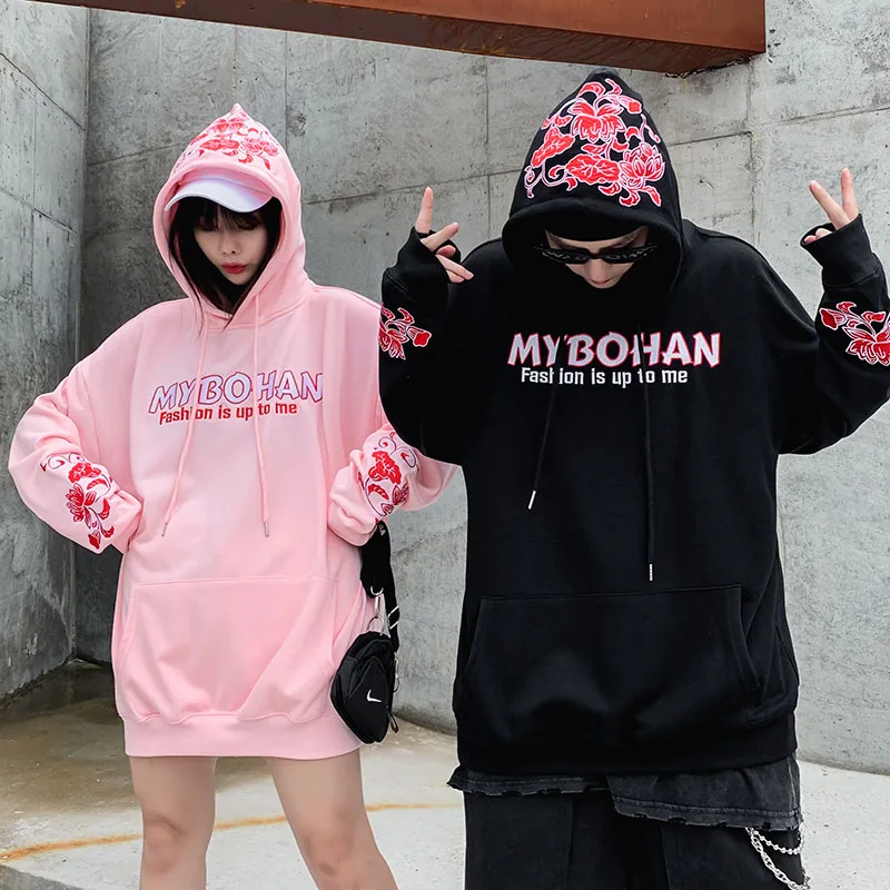 

Men Hip Hop Hoodie Sweatshirt Japanese Geisha Harajuku Streetwear Embroidered Flower Hoodies Pullover Cotton Autumn Japan Style