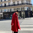 Куртка-тренчкот МужскаяЖенская, длинная, свободная, в стиле хип-хоп, красная ветровка, 2021