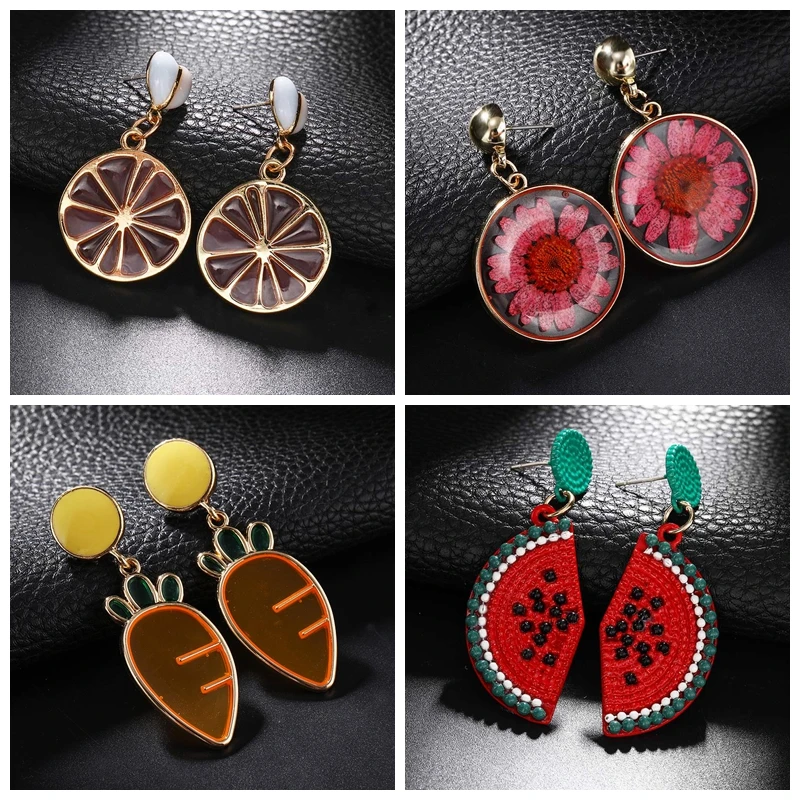 Простой индивидуальный дизайн Серьги с фруктами женские нежные морковь лимон