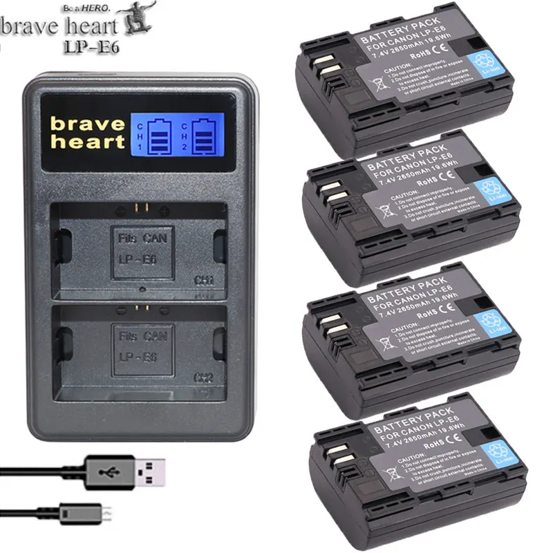 charger and 4battery Lpe6n LP E6 E6N LPE6 LP-E6 батарея+ ЖК двойное зарядное устройство для камеры Canon EOS 5DS R 5D Mark II 5D Mark III 6D 7D 80D EOS 5DS R - Цвет: charger and 4battery