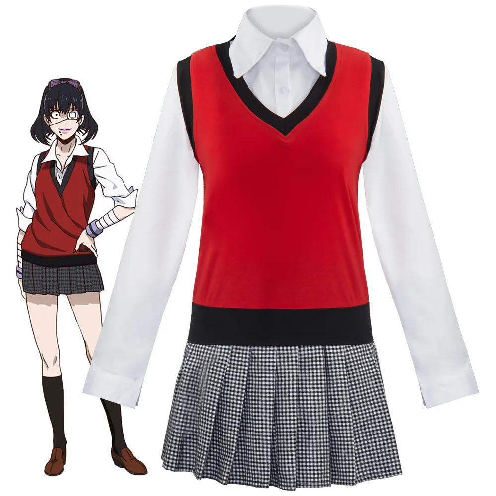 

Аниме KAKEGURUI Jabami Yumeko Косплей компульсив костюм геймблера Японский Школьная форма для девочек Женский красный костюм JK платье на Хэллоуин