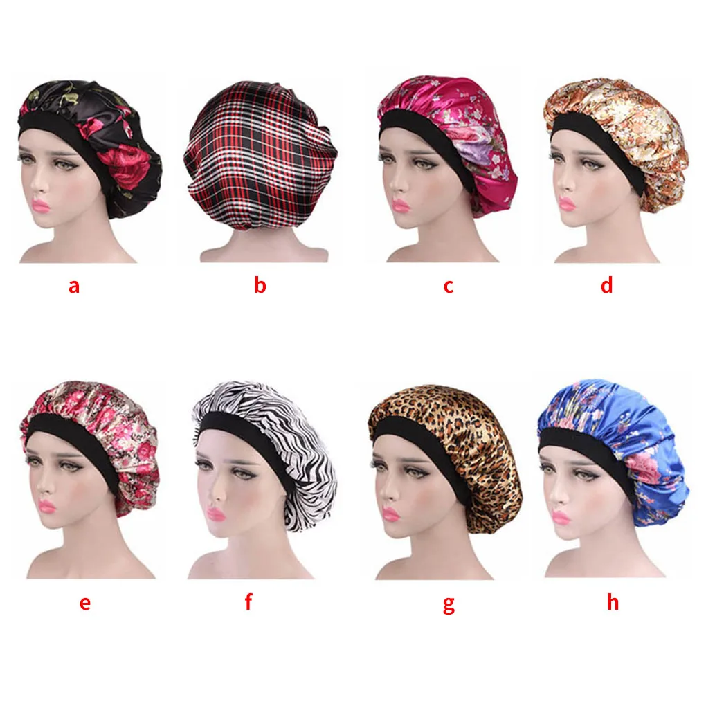 Satin Nightcap Men Women Sleeping Cap Floral Night Sleep Women's Solid Wide-brimmed Hat Hair Care | Дом и сад