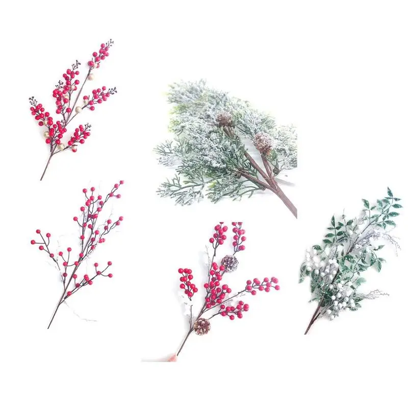 

Artificial Pine Branches Red Fruit Bouquets, Holiday Pine Artificial Artificial Branches Decoration Flowers M0Q1