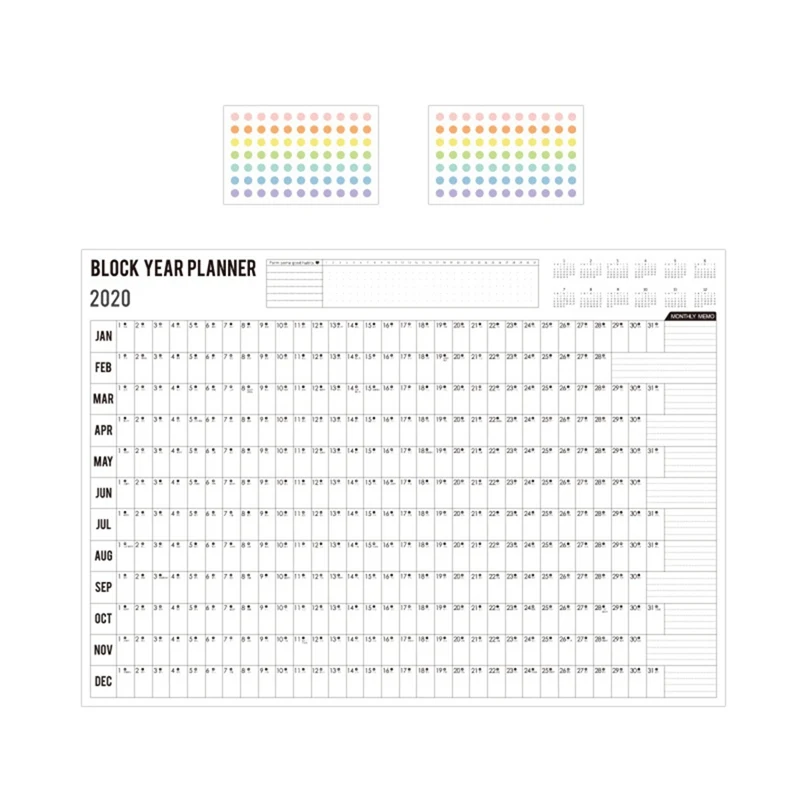 2020 year planner Год календарь-планировщик Памятка Органайзер годовой график ежедневно с наклейкой точки стены канцелярские принадлежности офис - Цвет: 2020 year planner