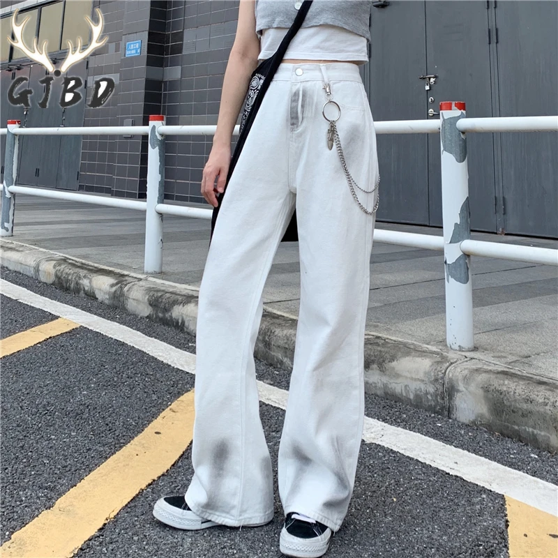 

High Waist Women's Jeans White Korean Fashion Streetwear Harajuku Straight Denim Pants Casual Baggy Tie Dye Mom Denim Trouser