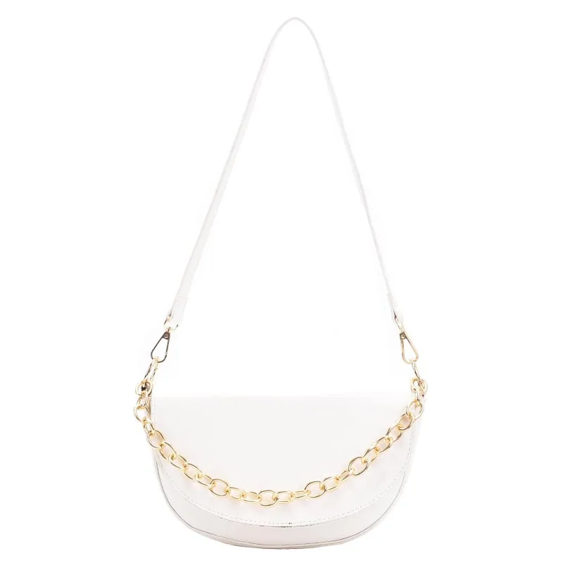 

Solid Simple Design Color Pu Leather Saddle Crossbody Bag for Women 2021 Female Brand Chain Shoulder Handbags and Purses