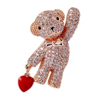 korean style sweet cute bear brooches for women full cubic zirconia animal brooches fashion accessory womens corsage love gifts
