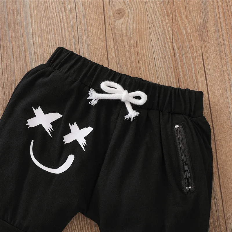 

Children Kid Boy Girl Clothing Set Sleeveless Fresh Smiley Printing Hooddies Tops Short Pants 1-4Y Baby 2Pcs Summer Outfit Suit