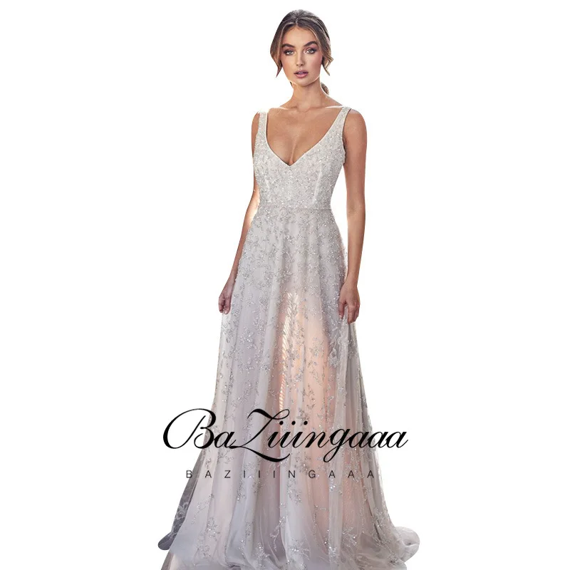 BAZIIINGAAA Роскошные вечерние платья длинное женское платье 2021 блестками Robe De Soir