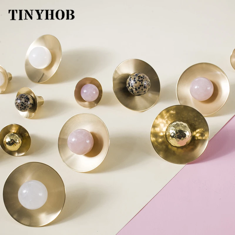 Многоцветная ручка ящика шкафа из натурального камня и твердой латуни мебельные