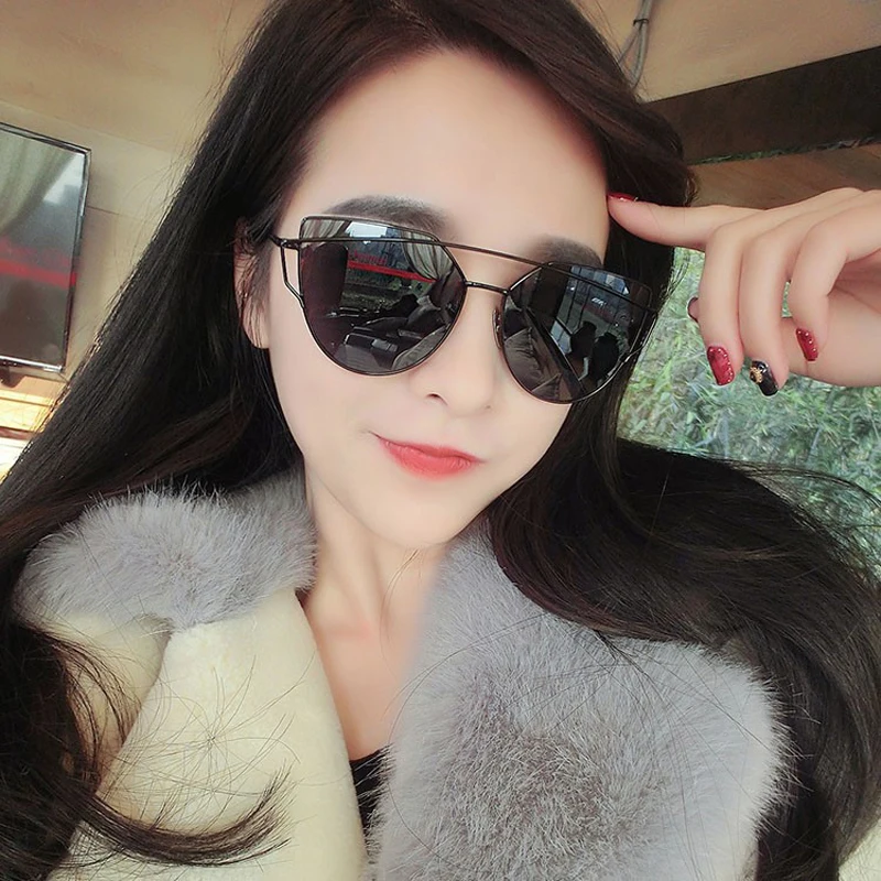 

Cat Eye Sunglasses Women Vintage Fashion Rose Gold Mirror Sun Glasses Unique Flat Ladies Sunglasses retro UV400 UV
