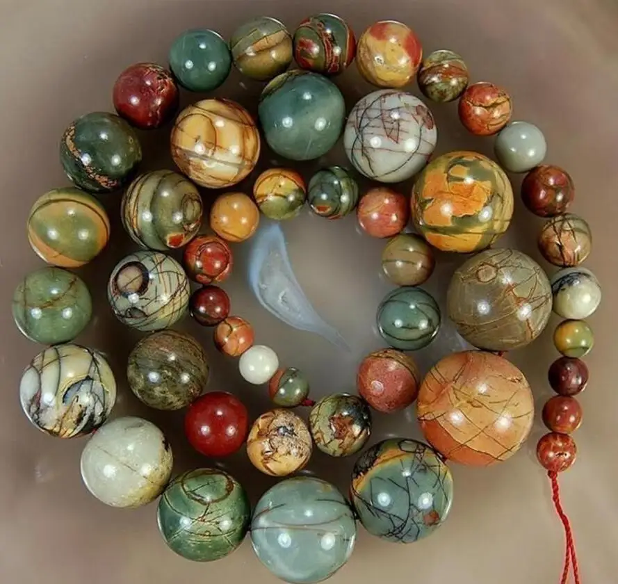 

Natural 6-14mm Multicolor Picasso Jasper Round Beads Necklace
