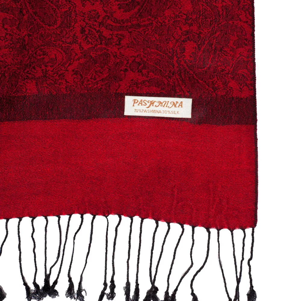 Pashimina Silk Scarf Paisley Jacquard Autumn Warp Winter Shawl Cashmere Hijab Long 2 Tones Soft High Quality Gift Red Black |