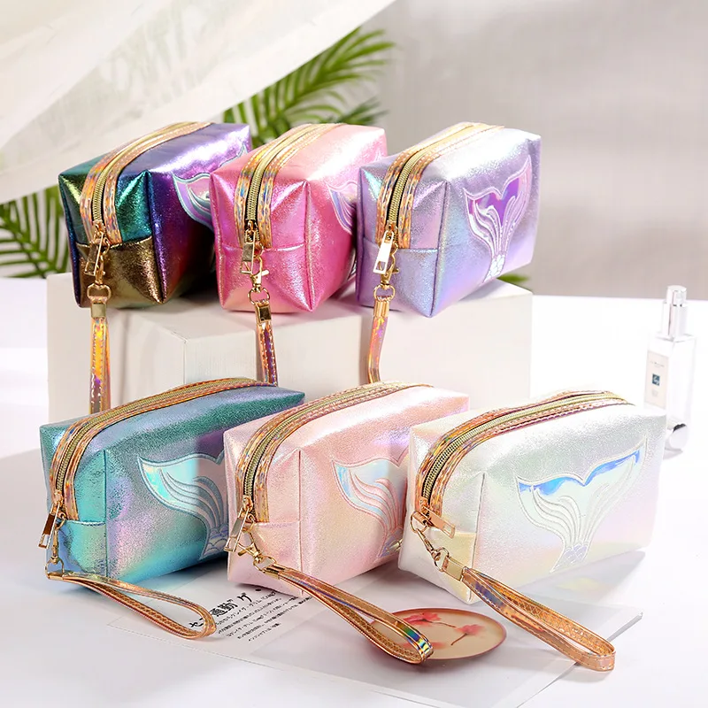 

Fashion Functional Women Cosmetic Bag Makeup Bag for Women Laser Tail of Mermaid Travel Make Up Bag Organizer with Zipper Pouch