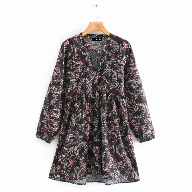 Женское винтажное мини-платье с принтом пейсли повседневное свободное платье на