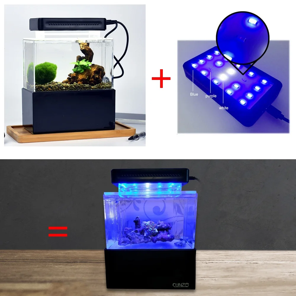 

Portable Mini Betta Fish Tank Desktop Marine Aquaponic Aquarium Fishes Bowl With Water Fliter LED Light USB Air Pump Decorations