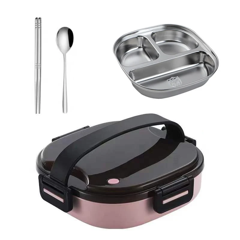 Pink-StainlessSteel TUUTH нержавеющая сталь PP Ланч-бокс микроволновая печь отдельный Bento box Ручка Портативный контейнер для еды школьный офис - Цвет: Pink-StainlessSteel