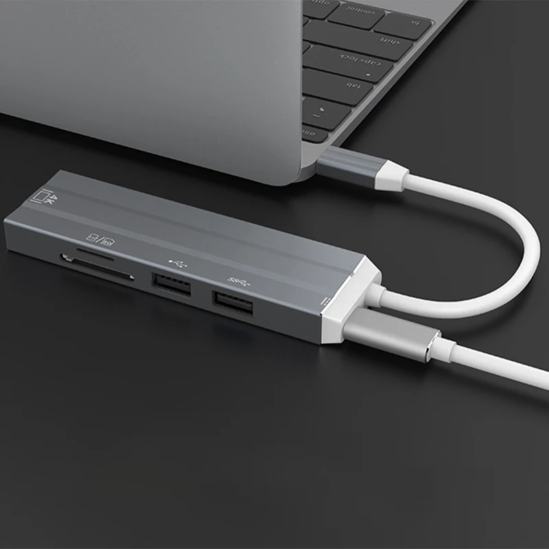 VLAMPO 4 in 1 Multi USB3.0 HUB Expansion Dock Convert 4k Type C to HDMI 4Ports Adapter for SD TF Card Reader For Macbook | Компьютеры и