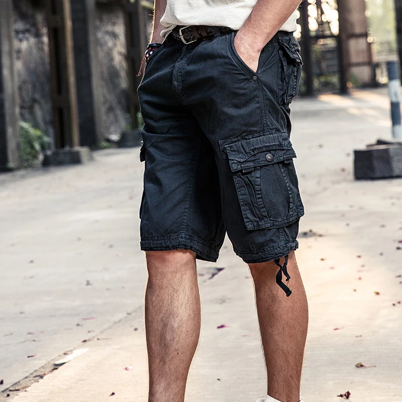 

Hot Sell Fashion New Men's Spring Summer Overalls Shorts Pure Cotton Multi-pocket Five-point shorts Trendy Men's Straight Casual