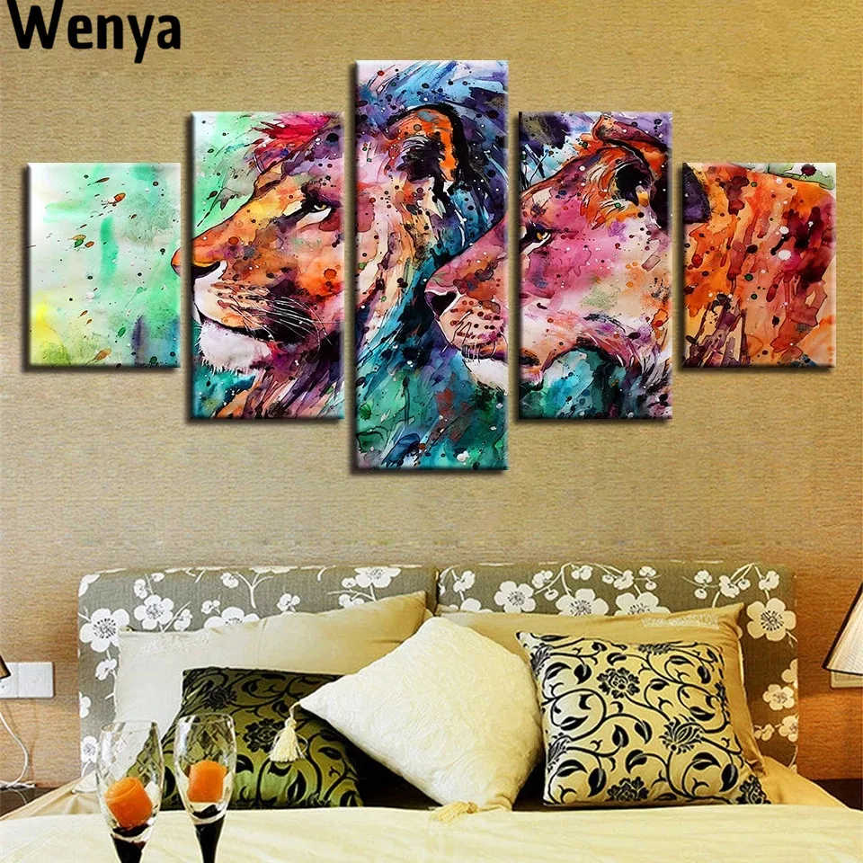 

Canvas Painting Mural Wall Artwork 5 Abstract Animal Lion Poster Decoration Digital Painting Living Room Decoration Harry Style