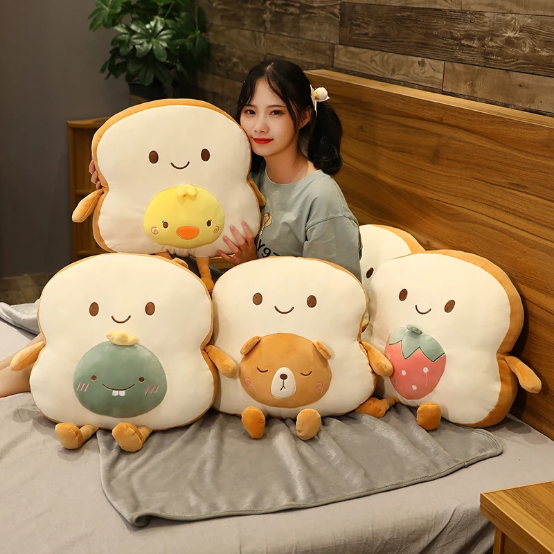 

Nice 35cm/45cm Lovely Toast Bread Plush Toys Stuffed Soft Animal Plush Pillow Hand Warmer Dolls with Blanket for Baby Girls Gift