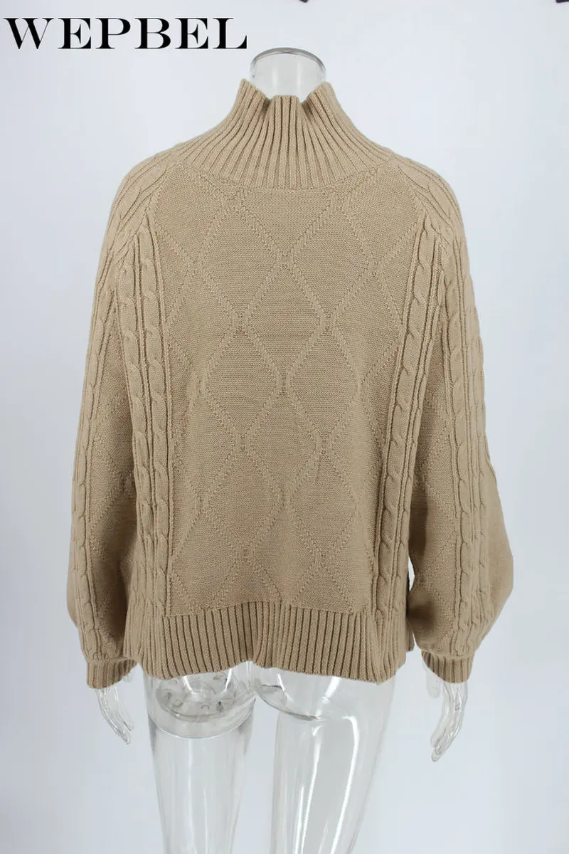 

WEPBEL Women Knitted Pullover Loose Round Neck Sweater Casual Jumper Tops Autumn Knitwear Sweater