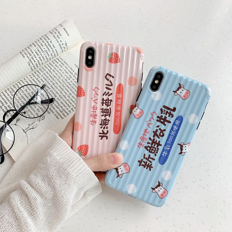 Kawaii розовый японский молочный клубничный чехол для телефона iPhone X XR Xsmax Xs 6 6S 7 8 Puls
