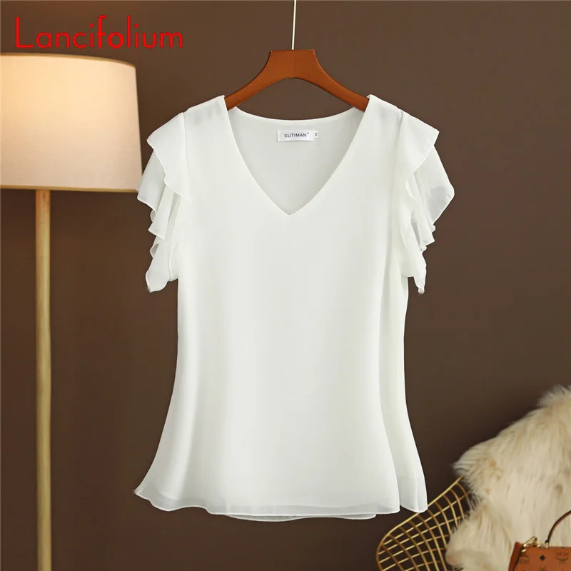 Женская шифоновая блузка с короткими рукавами элегантная простая оборками и