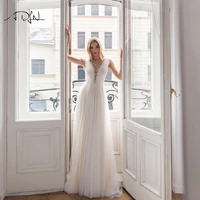 romantic lace wedding dresses scoop a line high slit wedding gown appliques sweep train bride dress 2021