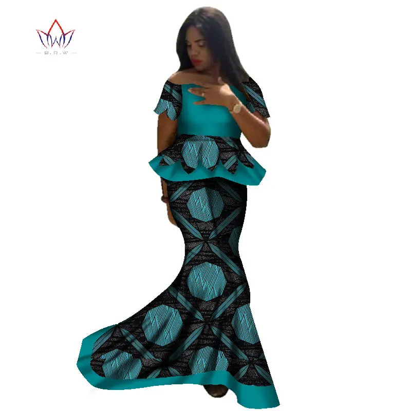 Фото Богатые платья в африканском стиле Bazin комплект из двух предметов женские топы с
