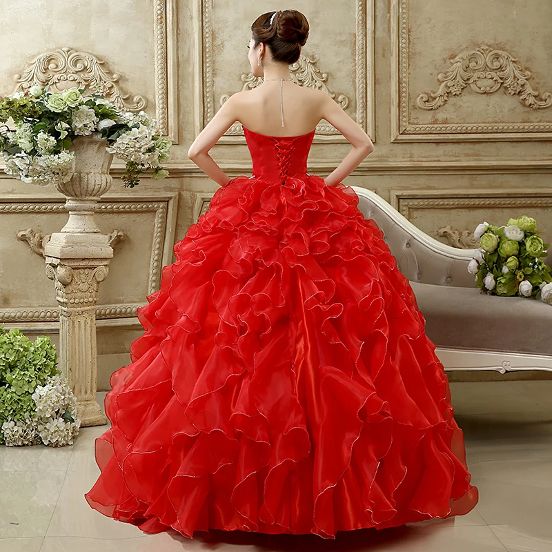 Красное платье без бретелек с рюшами Quinceanera бисером и жемчужным лифом Vestido 15 Anos De